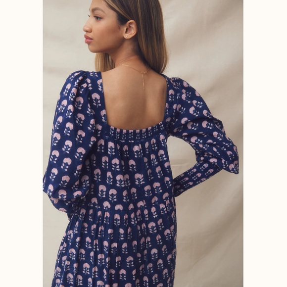 NWT Ophelia & Indigo Lulu Dress Navy Hydrangea Block Print - Picture 6 of 9